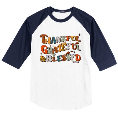 Retro Thankful Grateful Blessed Fall Colors Thanksgiving Baseball Sleeve Shirt