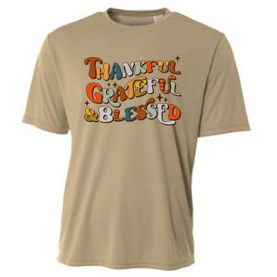 Retro Thankful Grateful Blessed Fall Colors Thanksgiving Cooling Performance Crew T-Shirt