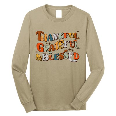 Retro Thankful Grateful Blessed Fall Colors Thanksgiving Long Sleeve Shirt