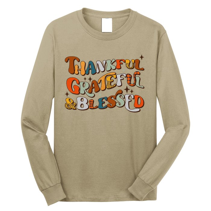 Retro Thankful Grateful Blessed Fall Colors Thanksgiving Long Sleeve Shirt