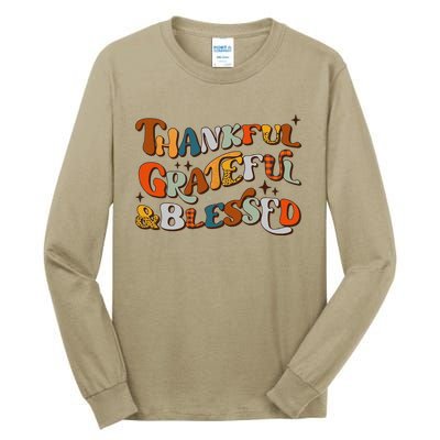 Retro Thankful Grateful Blessed Fall Colors Thanksgiving Tall Long Sleeve T-Shirt