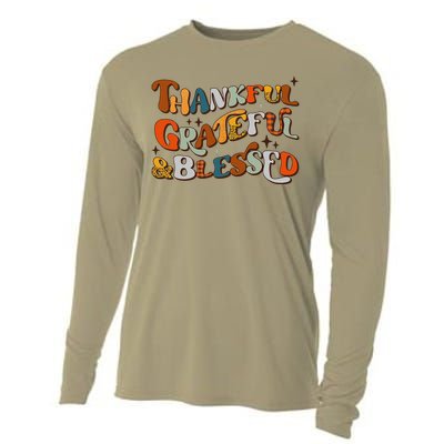 Retro Thankful Grateful Blessed Fall Colors Thanksgiving Cooling Performance Long Sleeve Crew