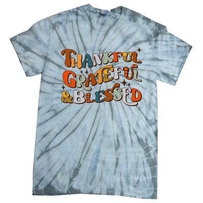 Retro Thankful Grateful Blessed Fall Colors Thanksgiving Tie-Dye T-Shirt