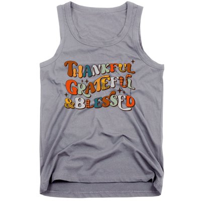 Retro Thankful Grateful Blessed Fall Colors Thanksgiving Tank Top