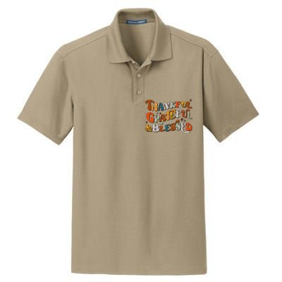 Retro Thankful Grateful Blessed Fall Colors Thanksgiving Dry Zone Grid Polo