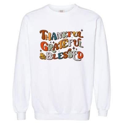 Retro Thankful Grateful Blessed Fall Colors Thanksgiving Garment-Dyed Sweatshirt