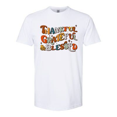 Retro Thankful Grateful Blessed Fall Colors Thanksgiving Softstyle® CVC T-Shirt