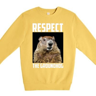 Respect The Groundhog Woodchuck Photo Ground Hog Day Premium Crewneck Sweatshirt