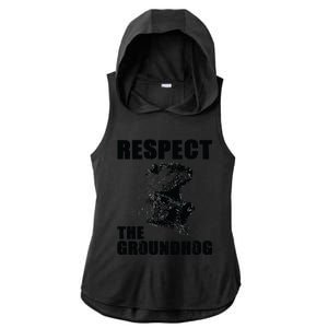 Respect The Groundhog Woodchuck Groundhog Day Ladies PosiCharge Tri-Blend Wicking Draft Hoodie Tank