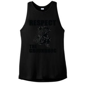 Respect The Groundhog Woodchuck Groundhog Day Ladies PosiCharge Tri-Blend Wicking Tank