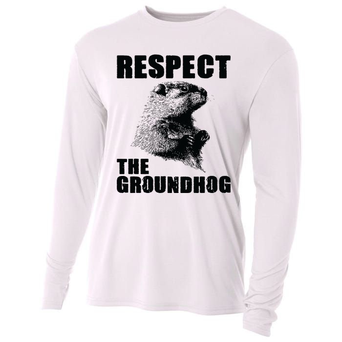 Respect The Groundhog Woodchuck Groundhog Day Cooling Performance Long Sleeve Crew