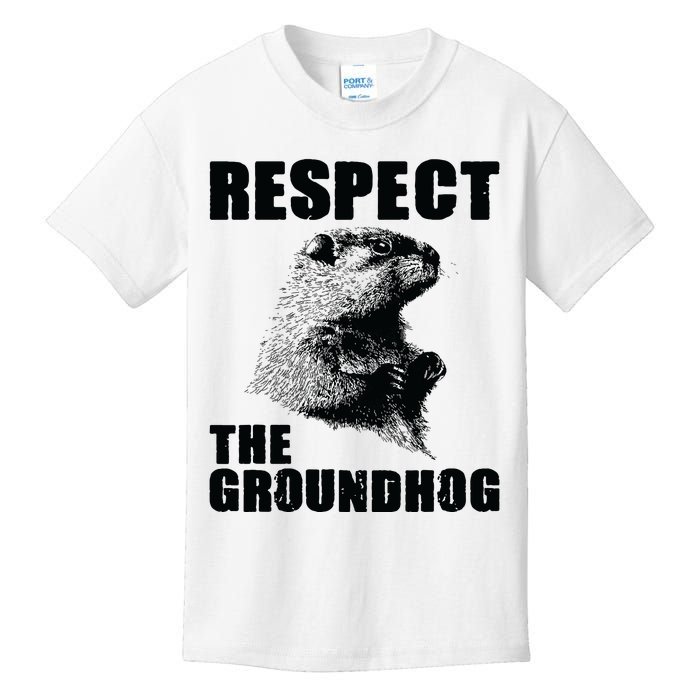 Respect The Groundhog Woodchuck Groundhog Day Kids T-Shirt