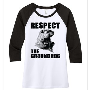 Respect The Groundhog Woodchuck Groundhog Day Women's Tri-Blend 3/4-Sleeve Raglan Shirt