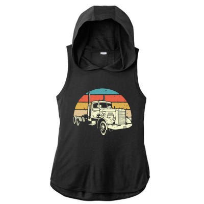 Retro Trucker Gift Big Rig Hauler Truck Driver Trucking Cool Gift Ladies PosiCharge Tri-Blend Wicking Draft Hoodie Tank