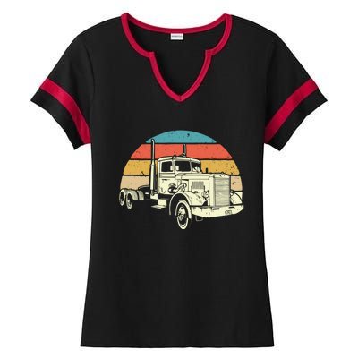 Retro Trucker Gift Big Rig Hauler Truck Driver Trucking Cool Gift Ladies Halftime Notch Neck Tee