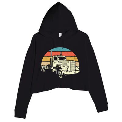 Retro Trucker Gift Big Rig Hauler Truck Driver Trucking Cool Gift Crop Fleece Hoodie