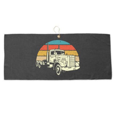 Retro Trucker Gift Big Rig Hauler Truck Driver Trucking Cool Gift Large Microfiber Waffle Golf Towel