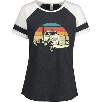 Retro Trucker Gift Big Rig Hauler Truck Driver Trucking Cool Gift Enza Ladies Jersey Colorblock Tee