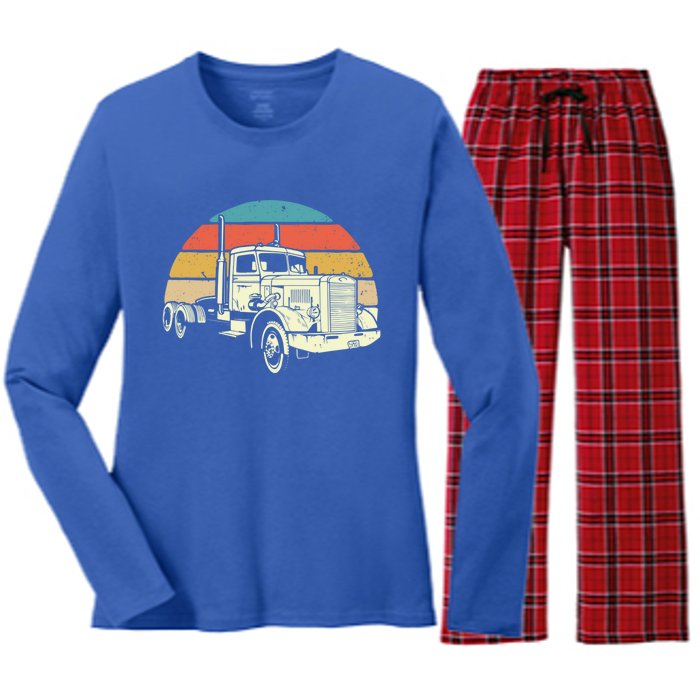 Retro Trucker Gift Big Rig Hauler Truck Driver Trucking Cool Gift Women's Long Sleeve Flannel Pajama Set 