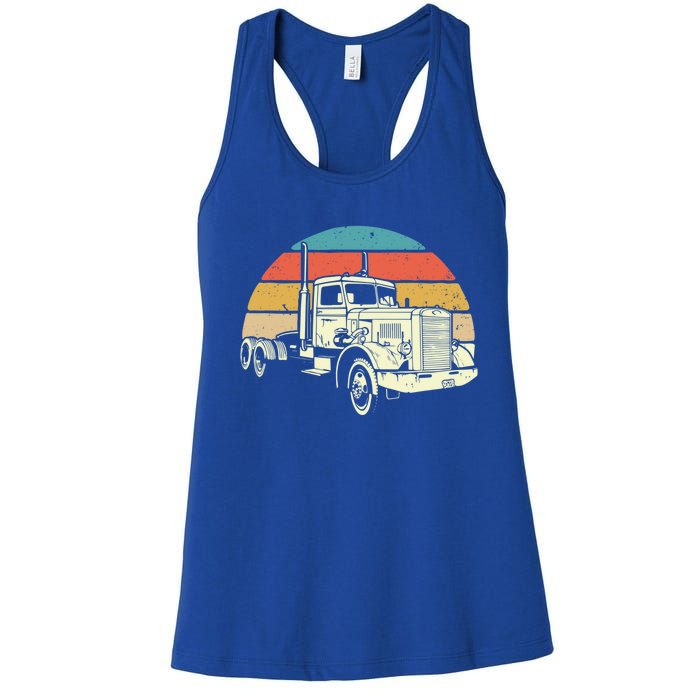 Retro Trucker Gift Big Rig Hauler Truck Driver Trucking Cool Gift Women's Racerback Tank