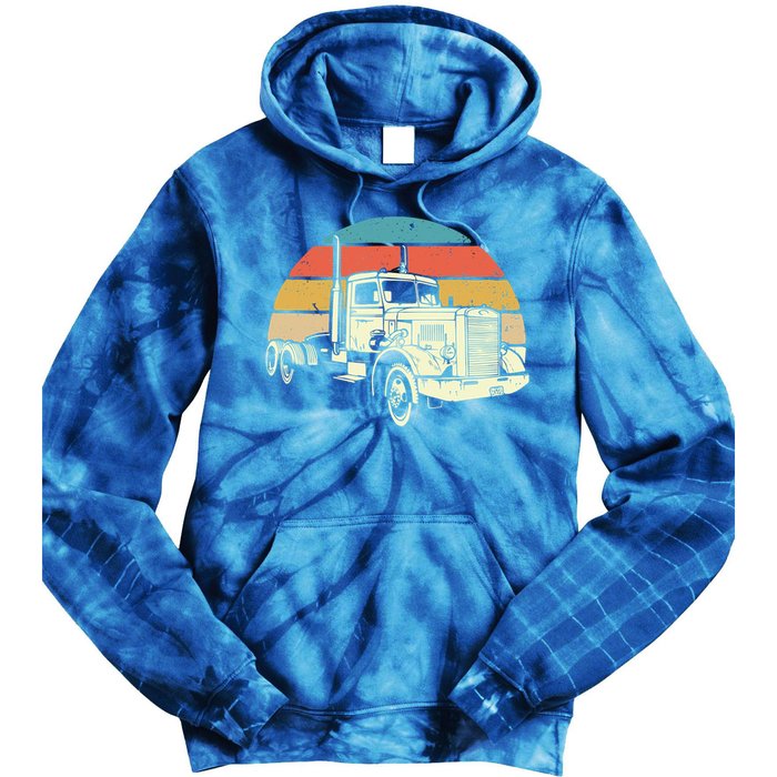 Retro Trucker Gift Big Rig Hauler Truck Driver Trucking Cool Gift Tie Dye Hoodie