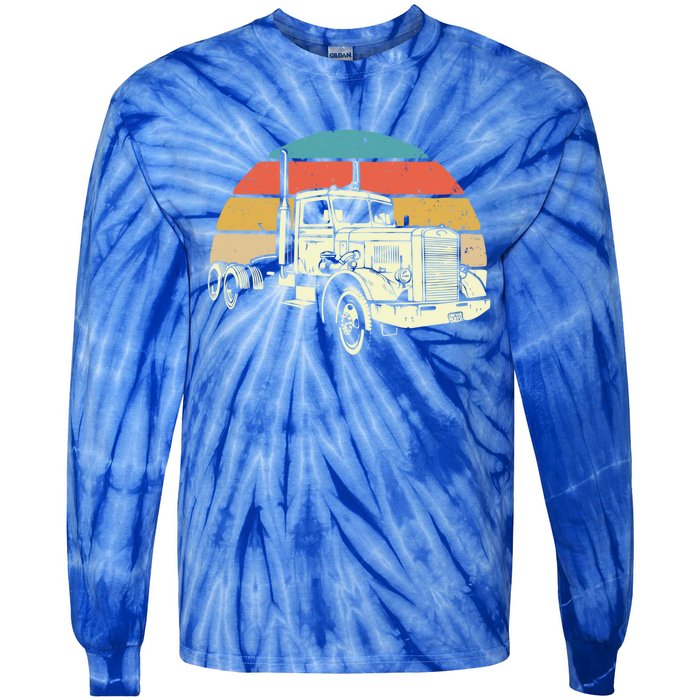 Retro Trucker Gift Big Rig Hauler Truck Driver Trucking Cool Gift Tie-Dye Long Sleeve Shirt