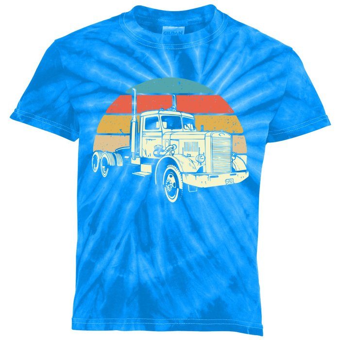 Retro Trucker Gift Big Rig Hauler Truck Driver Trucking Cool Gift Kids Tie-Dye T-Shirt