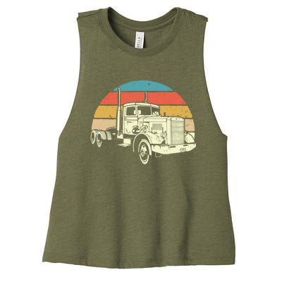 Retro Trucker Gift Big Rig Hauler Truck Driver Trucking Cool Gift Women's Racerback Cropped Tank