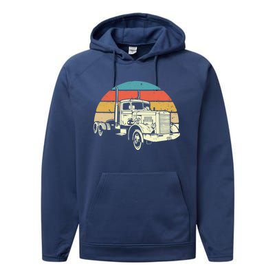 Retro Trucker Gift Big Rig Hauler Truck Driver Trucking Cool Gift Performance Fleece Hoodie