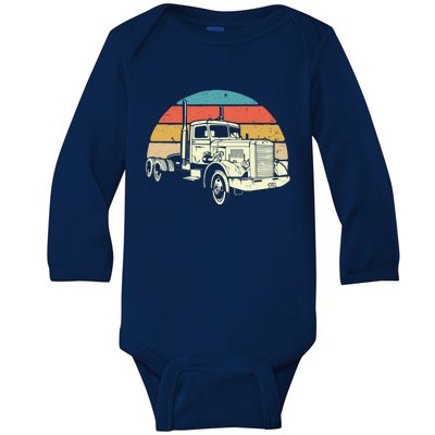 Retro Trucker Gift Big Rig Hauler Truck Driver Trucking Cool Gift Baby Long Sleeve Bodysuit