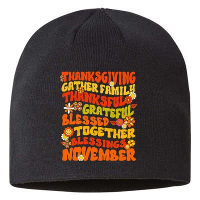 Retro Thankful Grateful Blessed Thanksgiving Fall Family Sustainable Beanie