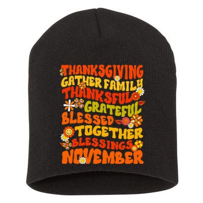 Retro Thankful Grateful Blessed Thanksgiving Fall Family Short Acrylic Beanie