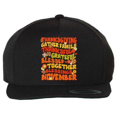 Retro Thankful Grateful Blessed Thanksgiving Fall Family Wool Snapback Cap