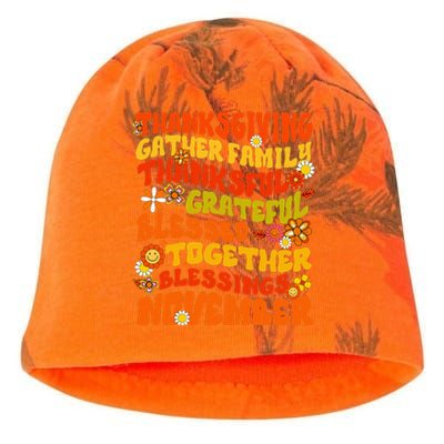 Retro Thankful Grateful Blessed Thanksgiving Fall Family Kati - Camo Knit Beanie