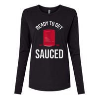 Ready to Get Sauced Funny Cranberry Sauce Thanksgiving Food Womens Cotton Relaxed Long Sleeve T-Shirt