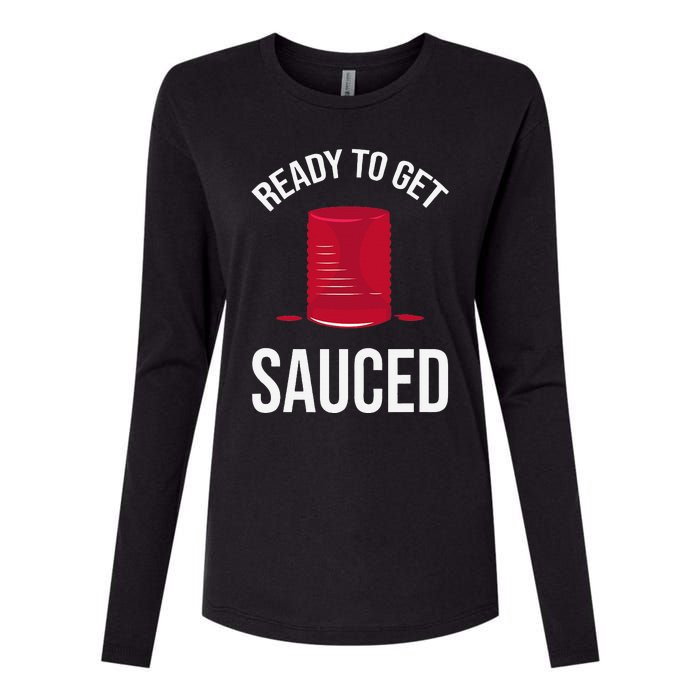 Ready to Get Sauced Funny Cranberry Sauce Thanksgiving Food Womens Cotton Relaxed Long Sleeve T-Shirt