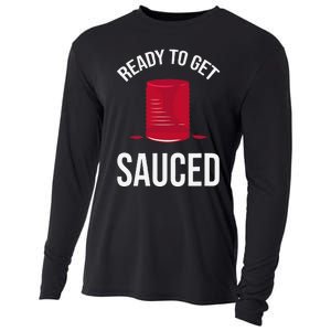 Ready to Get Sauced Funny Cranberry Sauce Thanksgiving Food Cooling Performance Long Sleeve Crew