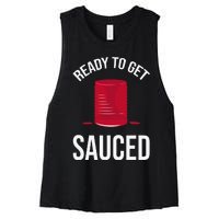 Ready to Get Sauced Funny Cranberry Sauce Thanksgiving Food Women's Racerback Cropped Tank