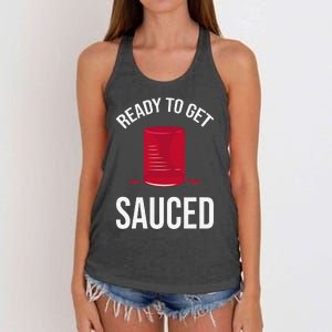 Ready to Get Sauced Funny Cranberry Sauce Thanksgiving Food Women's Knotted Racerback Tank