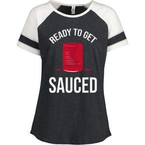 Ready to Get Sauced Funny Cranberry Sauce Thanksgiving Food Enza Ladies Jersey Colorblock Tee