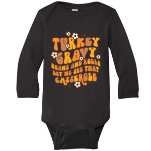 Retro Turkey Gravy Beans And Rolls Let Me See That Casserole Baby Long Sleeve Bodysuit