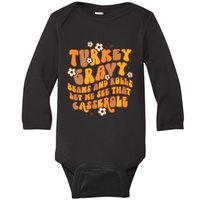 Retro Turkey Gravy Beans And Rolls Let Me See That Casserole Baby Long Sleeve Bodysuit