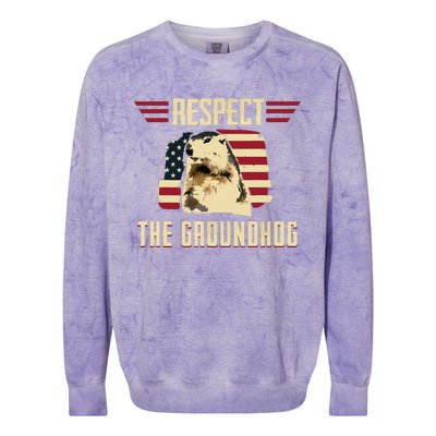 Respect The Groundhog Woodchuck Photo Groundhog Day Colorblast Crewneck Sweatshirt