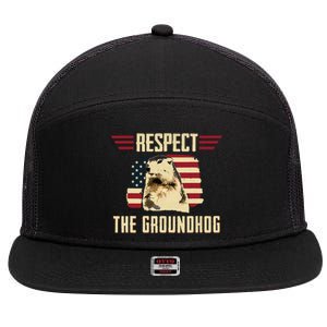 Respect The Groundhog Woodchuck Photo Groundhog Day 7 Panel Mesh Trucker Snapback Hat