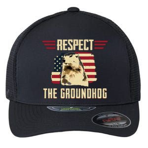 Respect The Groundhog Woodchuck Photo Groundhog Day Flexfit Unipanel Trucker Cap