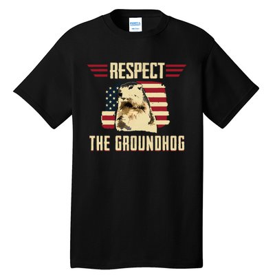 Respect The Groundhog Woodchuck Photo Groundhog Day Tall T-Shirt