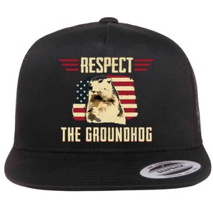 Respect The Groundhog Woodchuck Photo Groundhog Day Flat Bill Trucker Hat