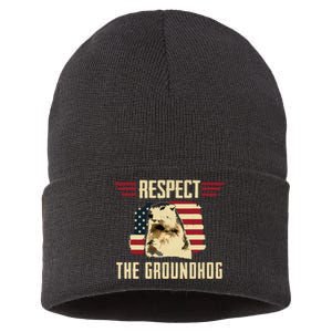 Respect The Groundhog Woodchuck Photo Groundhog Day Sustainable Knit Beanie