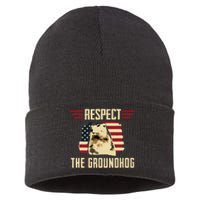 Respect The Groundhog Woodchuck Photo Groundhog Day Sustainable Knit Beanie