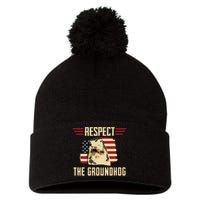 Respect The Groundhog Woodchuck Photo Groundhog Day Pom Pom 12in Knit Beanie